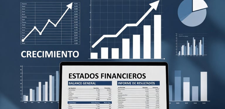 gráficos en crecimiento y hoja que muestra los estados financieros