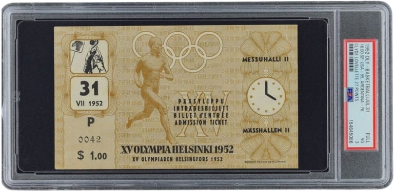 1952 Olympics Basketball Ticket July 31st, 1952 Semi-Final USA Clyde Lovelette