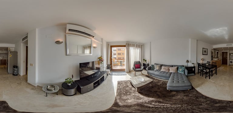 Una fotografía 360º del salón de un apartamento
