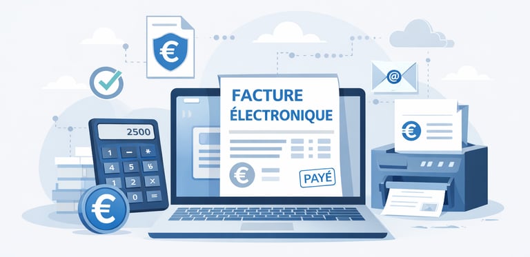 Illustration de la facturation électronique et de la dématérialisation des factures en entreprise.