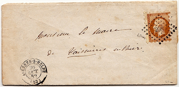 1862: Brief in AVESNES aufgegeben für die Gemeinde TAISNIÈRES-EN-THIÉRACHE