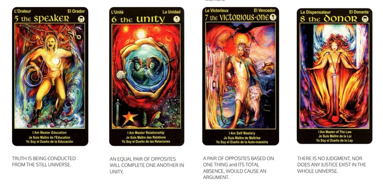 Tarot Cards 5 Speaker 6 Unity 7 Victorius One 8 Donor