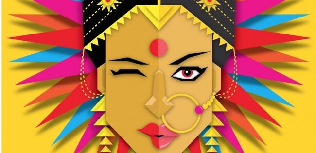 a woman with a colorful face mask and a colorful face