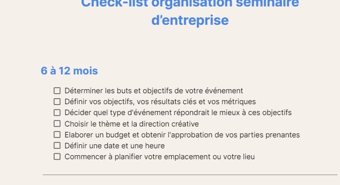 Check-list organisation séminaire d’entreprise