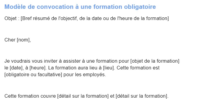 Exemple de convocation à une formation obligatoire + modèle