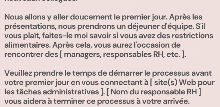 Mail type de bienvenue pour les nouveaux salariés
