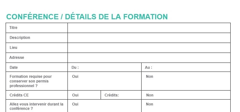 Modèle de fiche de demande de formation en entreprise
