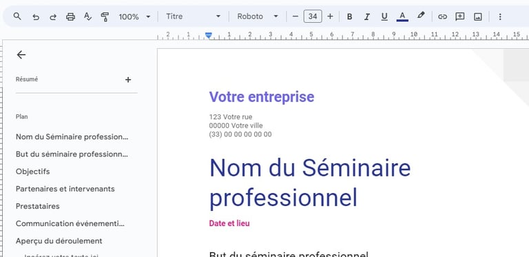 Fiche technique organisation séminaire professionnel