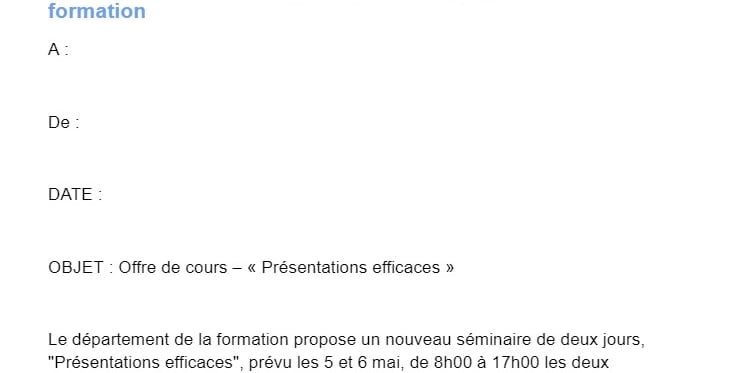 Exemple de note d'information pour une formation