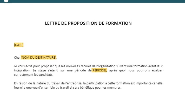 Exemple de lettre de proposition de formation