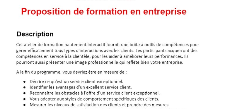 Proposition de formation : exemple lié au service client