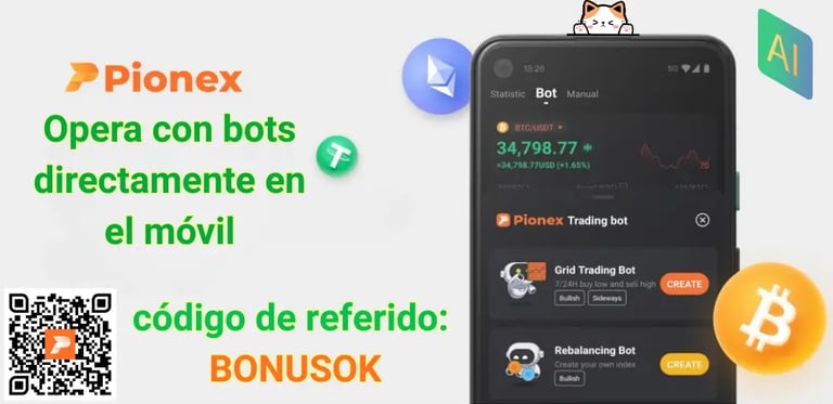 Opera con bots directamente en el móvil en Pionex usando el código de referido BONUSOK