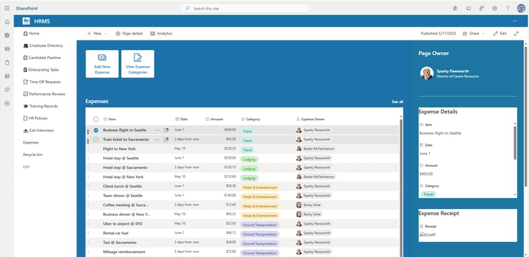 Expense Tracking for with SharePoint & Office 365