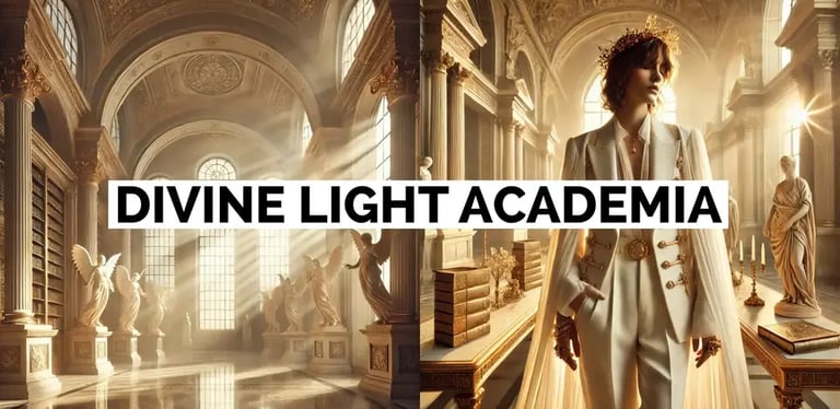 Mujer y espacio con estética Divine Light Academia