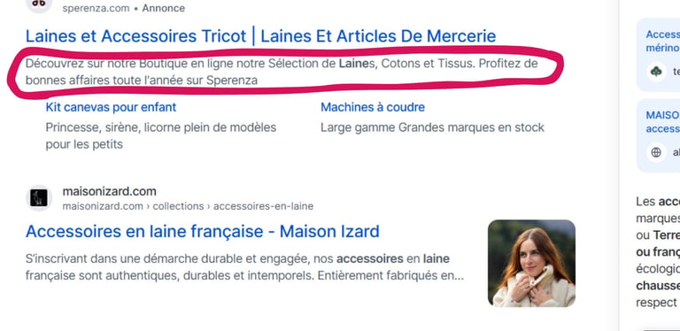 image d'une métadescription dans le guide complet du seo