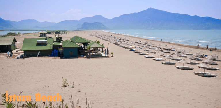 İztuzu Beach with a lot of umbrellas