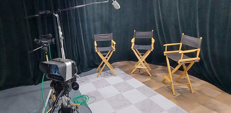 Simple black curtain with 3 Director's Chairs