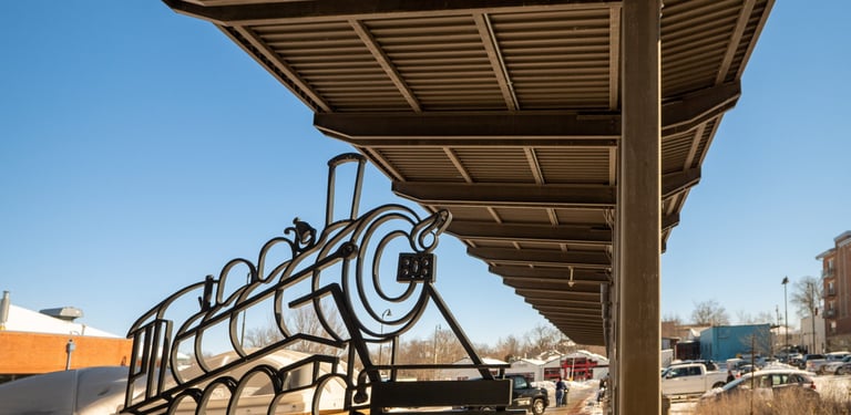 Photo of the train statue at Wabash Station in downtown Columbia