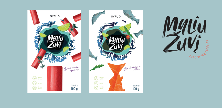 packaging for salmon and surimi, lemon and water design
