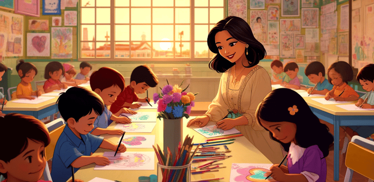 a teacher's teacher's classroom with students making mother's day cards for mom