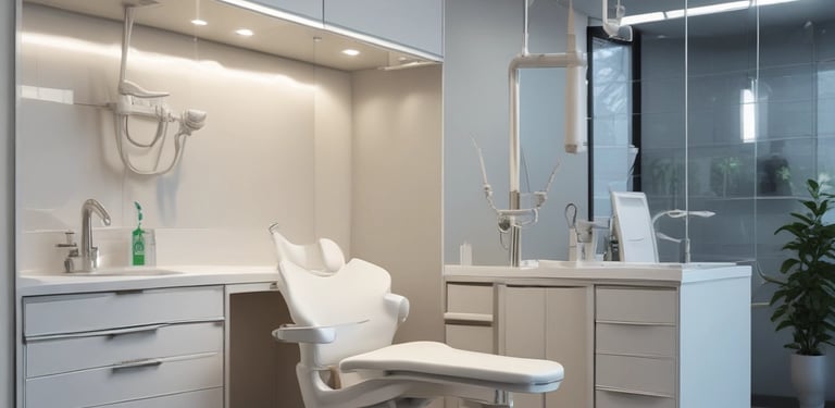 Modern dental clinic interior with a dentist consulting a patient in Casablanca.