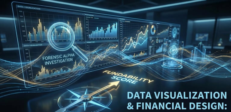 Futuristic financial dashboard featuring data visualization and forensic alpha investigation tools t