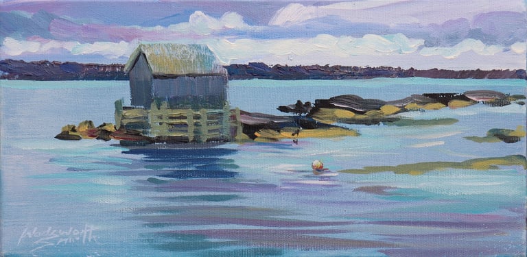 Fishing in Blue - Painting by Sharon Wadsworth-Smith
