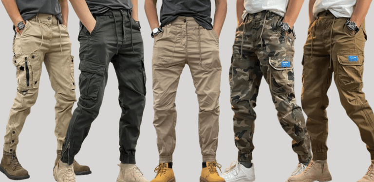 a group of men's pants and a man's pants