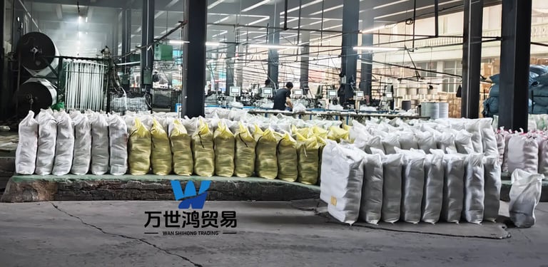 Spacious industrial manufacturing plants and warehouses are filled with white and yellow goods await