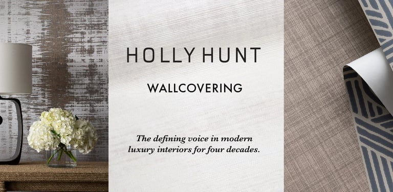 Luxury Holly Hunt wallcovering collection featuring modern textured wallpaper and geometric patterns.