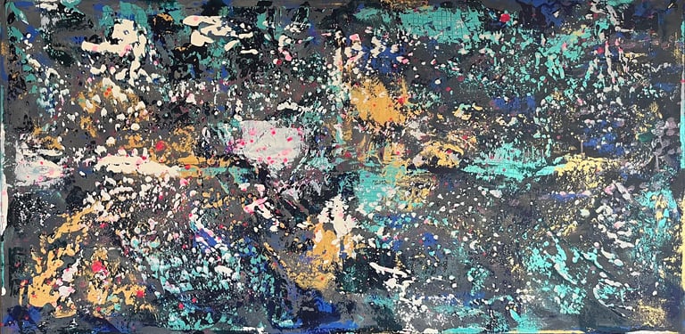 Acrylic painting Acrylbild Universe Acryl Bild Gemälde abstrakt Galaxie grau türkis gold weiß pink