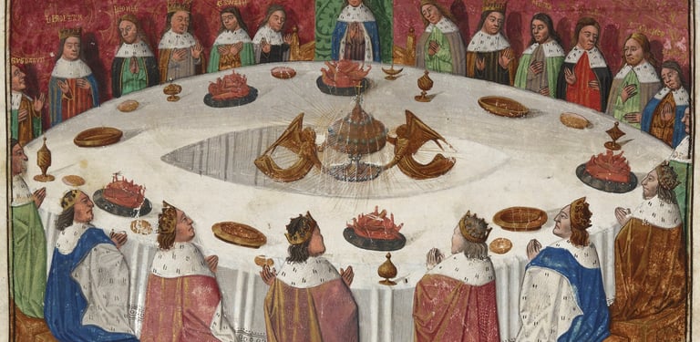 King Arthur’s Knights at the Round Table (Evrard d’Espinques, from a 1470 illuminated manuscript)