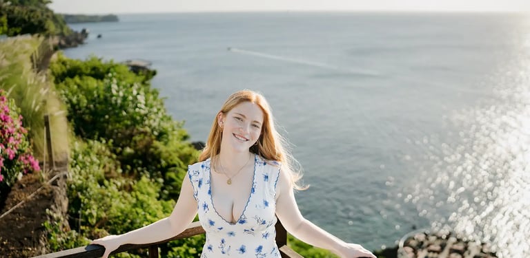 Daughter portrait with panoramic ocean views during a family photography session at AYANA Resort Bali