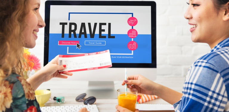 "A virtual assistant helping with travel bookings, shown on a tablet or computer screen.