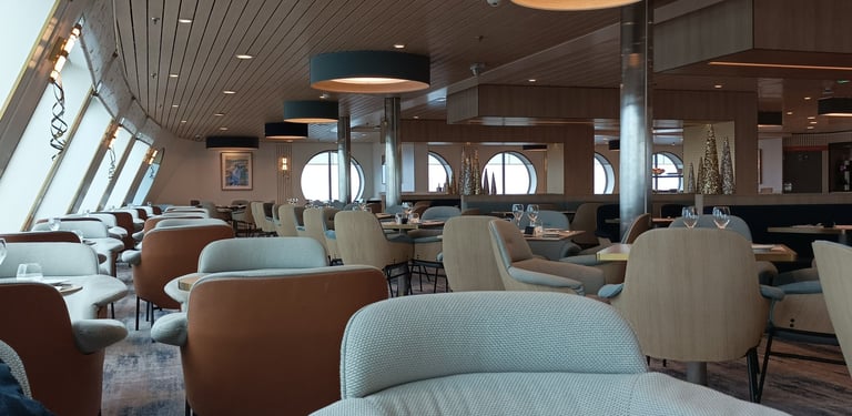 The dining room lies deserted