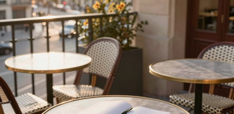 Elegant flat lay of a Paris travel itinerary with a vintage map and a cup of coffee.