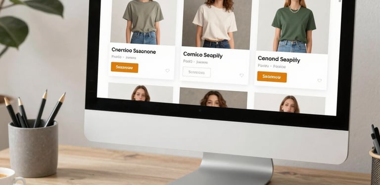 A cheerful small business owner happily managing orders on a tablet in a cozy shop.