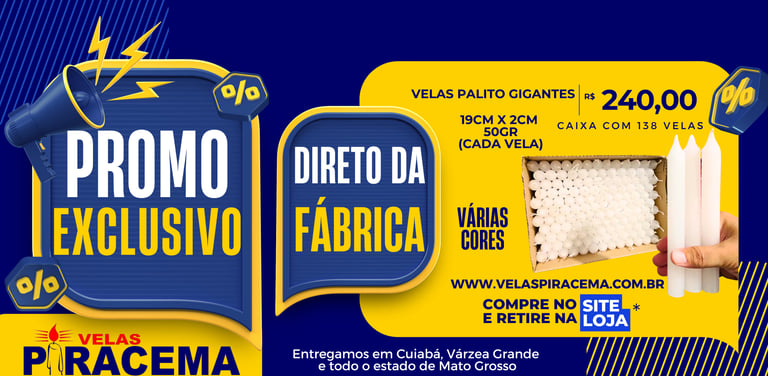 Caixa de Vela Palito Gigante, 138 Unidades. Todas as Cores.