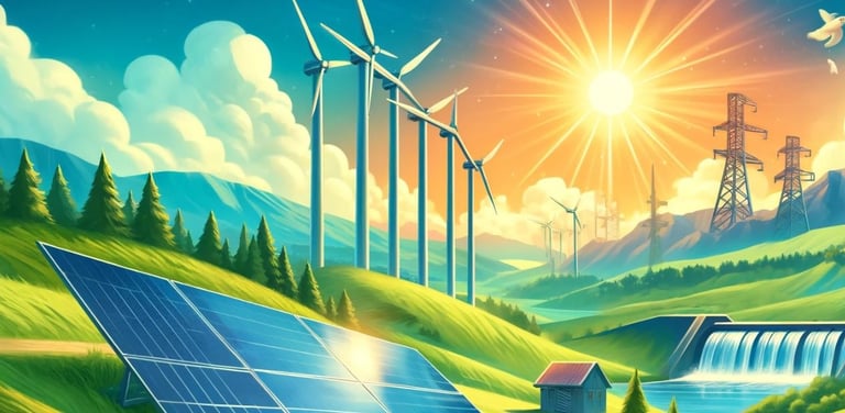 a painting of a solar paneled in a landscape