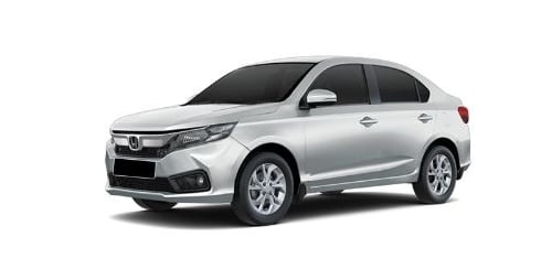 a silver Honda Amaze car parked on a white background