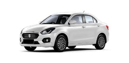 a white Maruti Dzire car parked on a white background