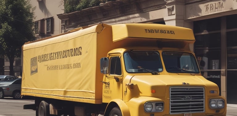 Elegant delivery truck with Parmigiott branding driving through a scenic Spanish countryside.