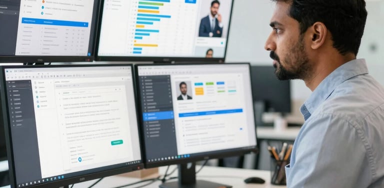 A consultant advising a small business team with compliance documents and charts.
