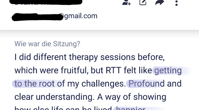 Client testimonial describing how RTT got to the root of challenges in a way other therapies haven't