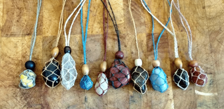 Handmade macrame crystal and gem cage necklaces