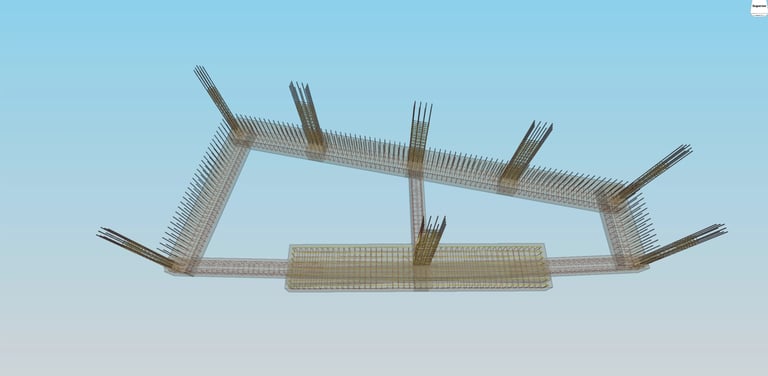 Projeto de Estabilidade. Vista 3D das armaduras da Fundação 1.