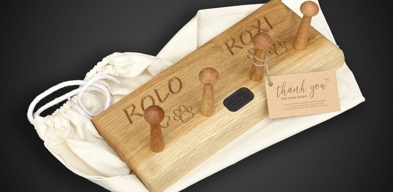 oak engraved customised wall hooks