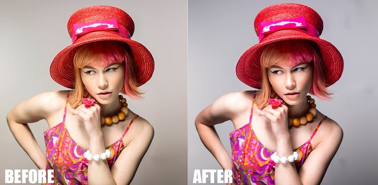 a woman with pink hair and a pink hat