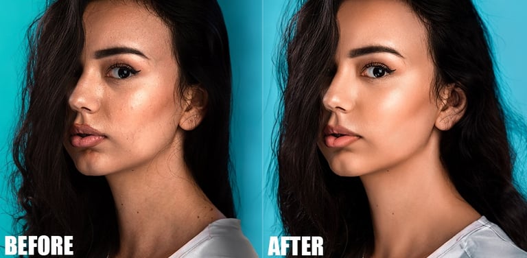 a woman with a nose - to - chin chin chins before and after makeup