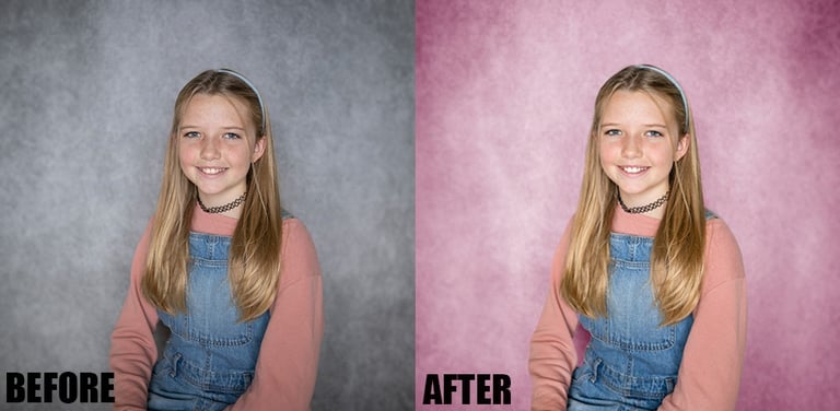 a girl with blonde hair and overalls posing for a photo